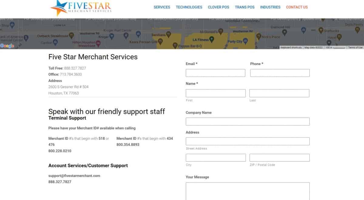 five stars merchant services contact support